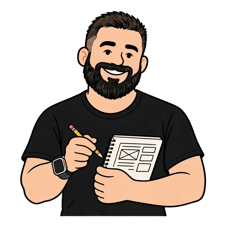 Daniel with a sketchbook, working through a website design.