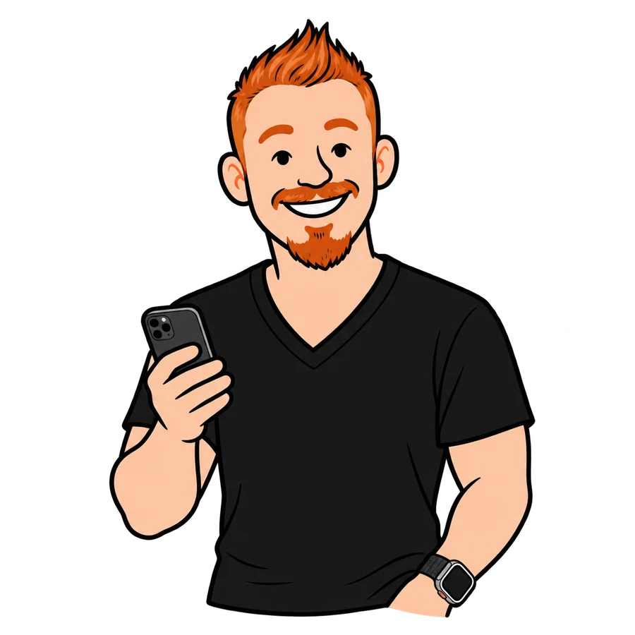 Jason with his phone, ready to help with a tech question.